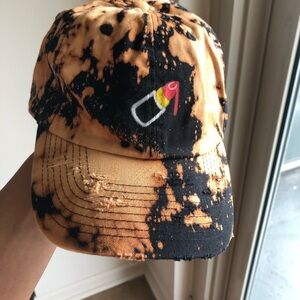 Bleached tan & Black Distressed Lipstick Embroidered Cap